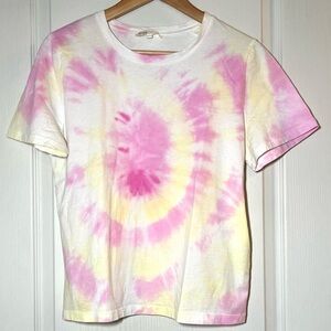 Maje 1 Tie-Dye T-Shirt Pink Yellow 100% Cotton Paris Bohemian Casual Streetwear